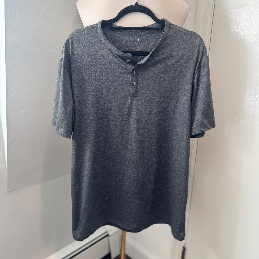 Hawker Rye Charcoal Gray Recycled Poly Henley Short Sleeve Tee | Men's L